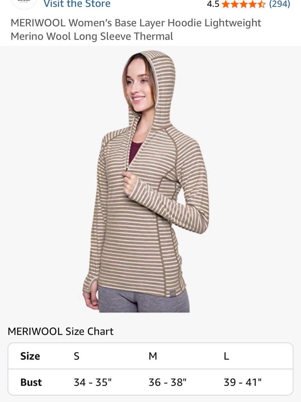 Women's Lightweight Merino Wool Hooded Long-Sleeve Top - Beige Stripe